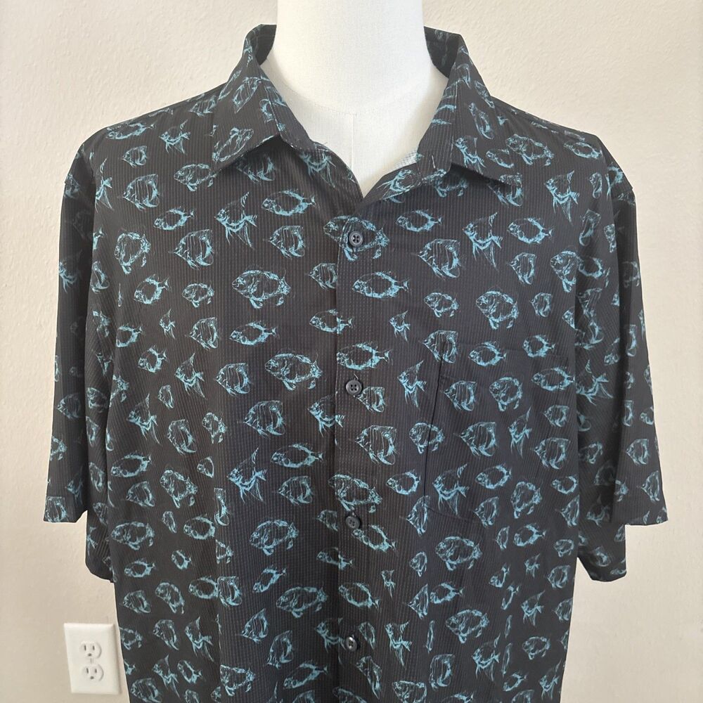 Tommy Bahama Coast Island Tropical Fish Short Sleeve Camp Shirt Black Blue XXL T